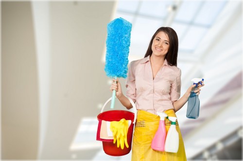 Carpet cleaning technician completing a service in a home interior
